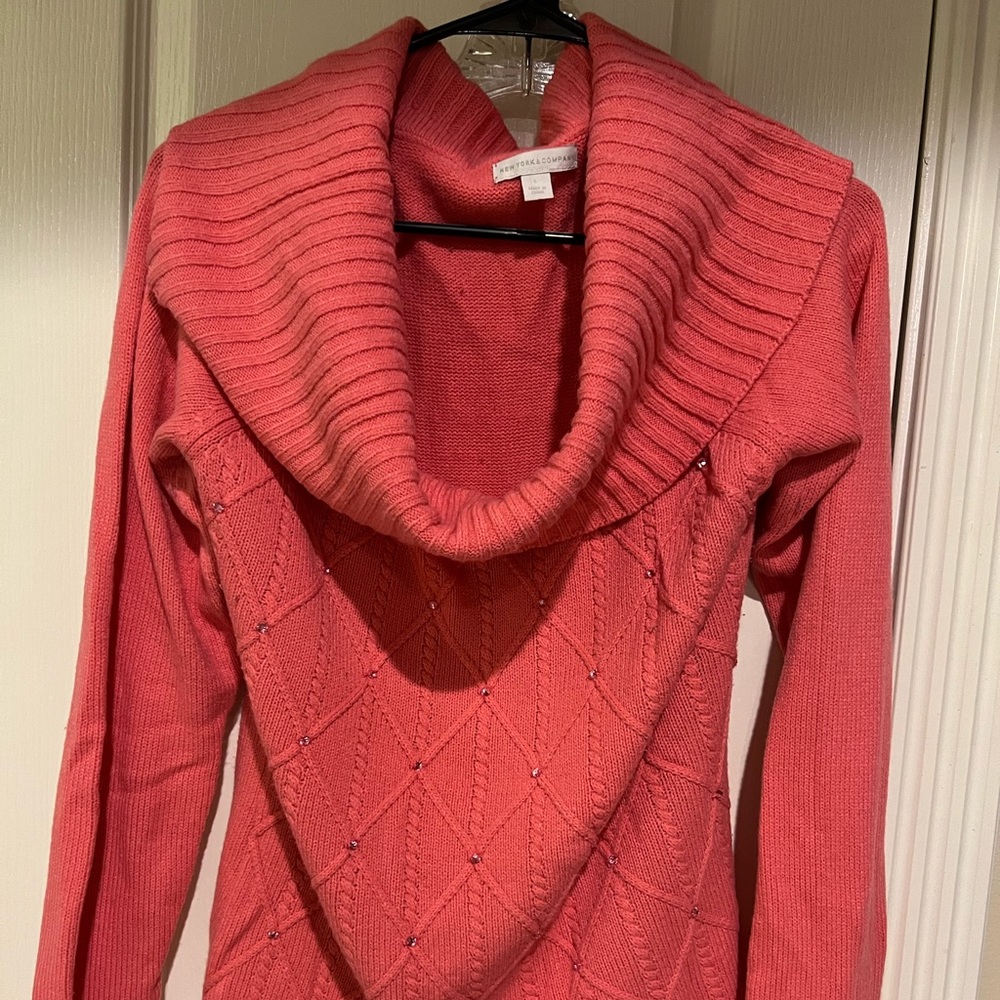 NY&C Rhinestone Cowl-Neck Sweater Size Large